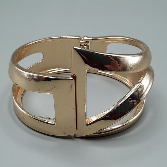 Vtg Wide Bracelet Bangle Hinged Clamper Art Deco Revival Jewelry Unique - Picture 5 of 10